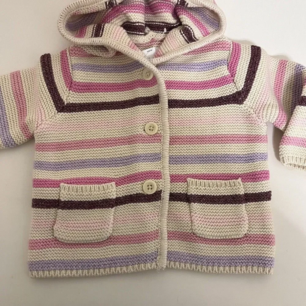 Baby Gap Garter Sweater Cardigan Pink Purple Striped Girls Size 3-6 Months NWT